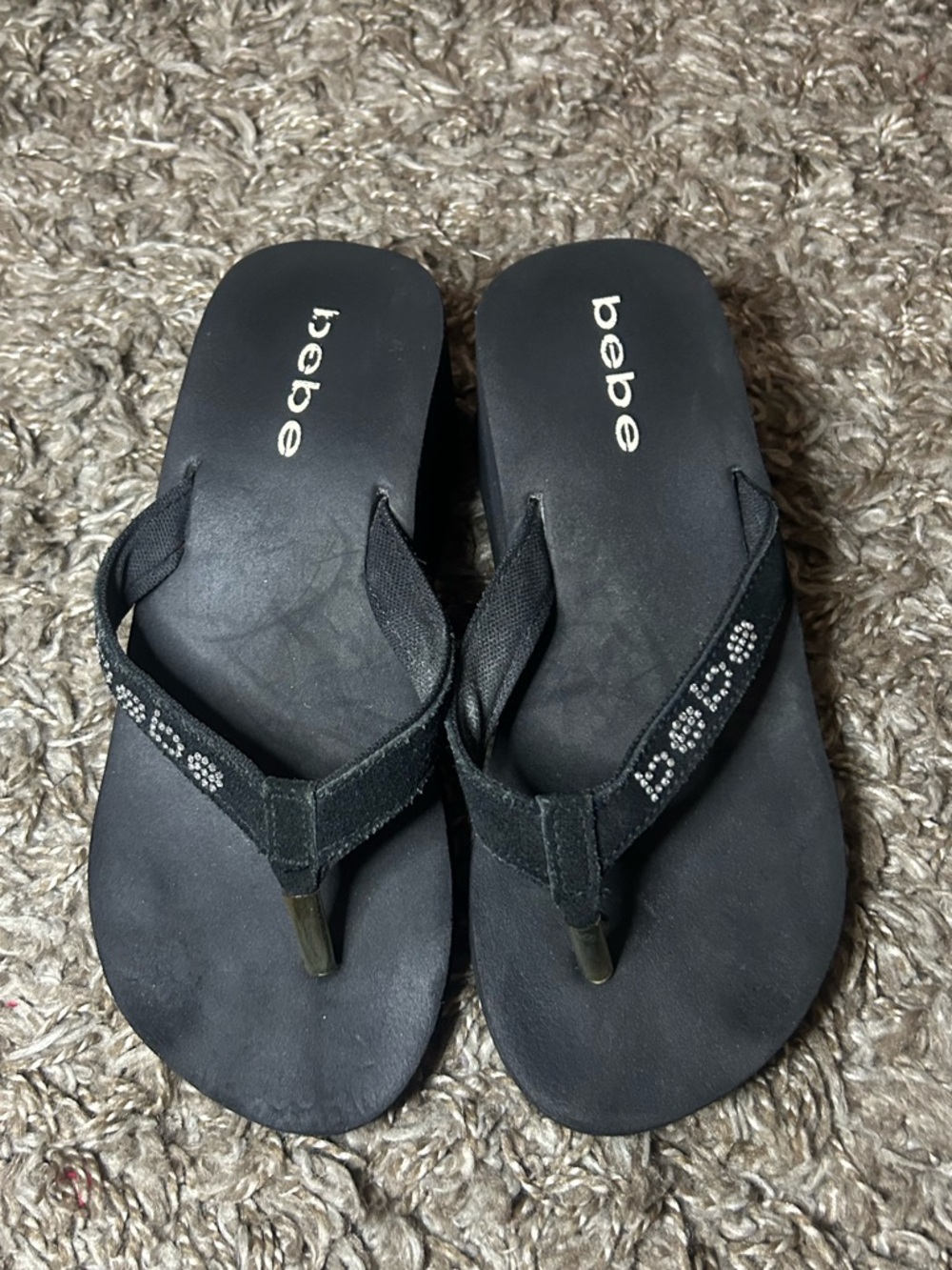 bebe Black Rhinestone Platform Flip Flops - Picture 2 of 4